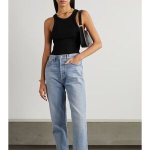 AGOLDE Bailey Ribbed Tank Black XL Organic Cotton Stretch Fitted Minimalist Top